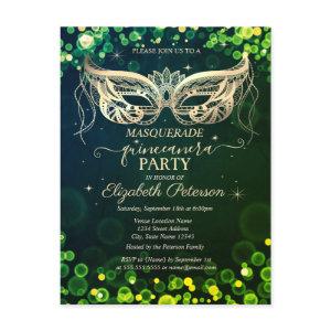 Masquerade Bokeh Green Dots Quinceañera  Postcard