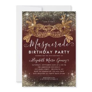 Masquerade Burgundy Gold Glitter Birthday Party
