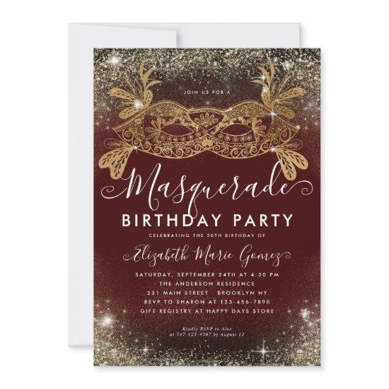 Masquerade Burgundy Gold Glitter Birthday Party