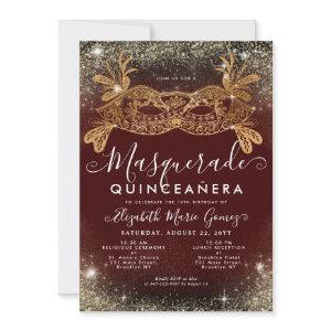 Masquerade Burgundy Red Gold Glitter Quinceanera