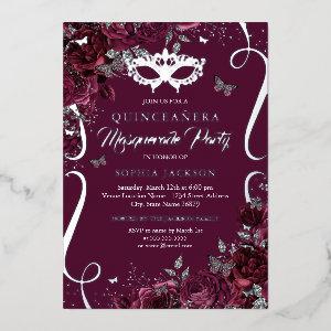 Masquerade Butterfly Burgundy Silver Quinceanera Foil
