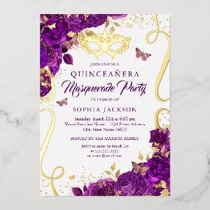 Masquerade Butterfly Gold Purple Quinceanera Foil