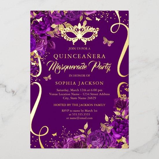 Masquerade Butterfly Purple Quinceanera Foil