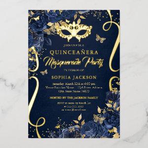 Masquerade Butterfly Royal Navy Quinceanera Foil