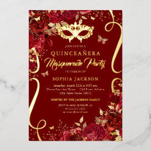 Masquerade Butterfly Royal Red Quinceanera Foil