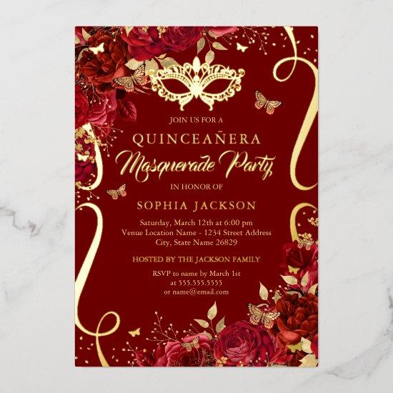 Masquerade Butterfly Royal Red Quinceanera Foil