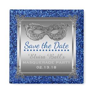 Masquerade Costume Party Blue Silver Save the Date Magnet