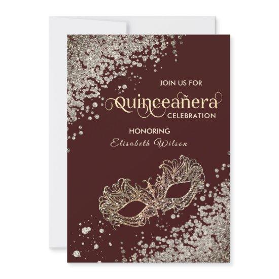 Masquerade diamond luxury Quinceañera burgundy