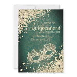 Masquerade diamond luxury Quinceañera green Invit