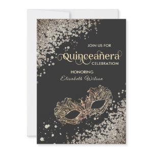 Masquerade diamond luxury Quinceañera grey Invita