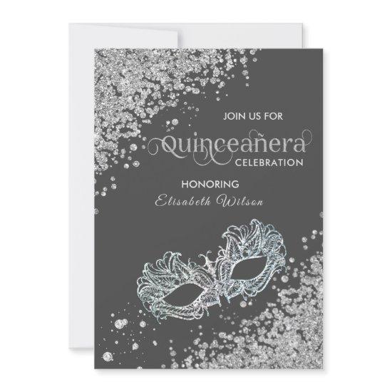 Masquerade diamond luxury Quinceañera grey