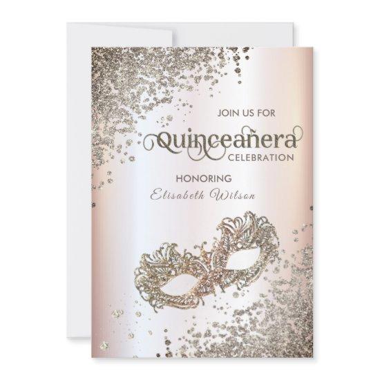Masquerade diamond luxury Quinceañera soft pink