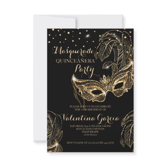 Masquerade glitter quinceanera mask invite