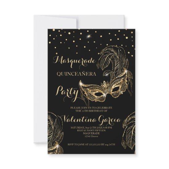 Masquerade glitter quinceanera mask invite