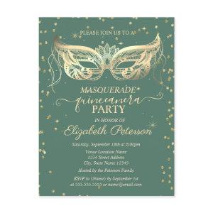 Masquerade Gold Diamonds Green Quinceañera  Postcard