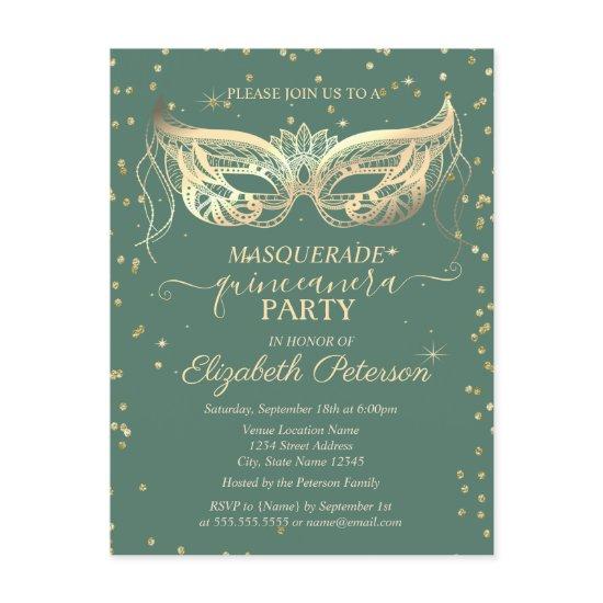 Masquerade Gold Diamonds Green Quinceañera  Postcard