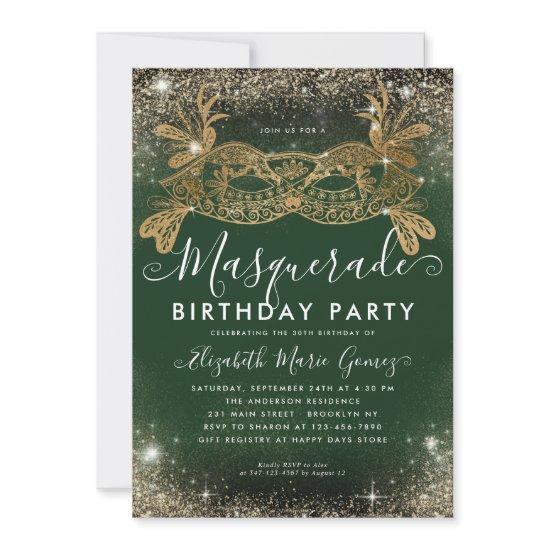 Masquerade Green Gold Glitter Dust Birthday Party
