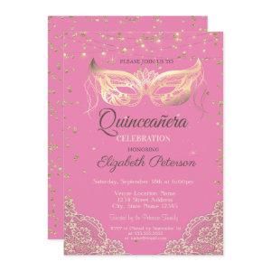Masquerade, Lace, Diamonds Pink Quinceañera