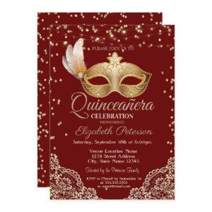 Masquerade, Lace, Diamonds Red Quinceañera