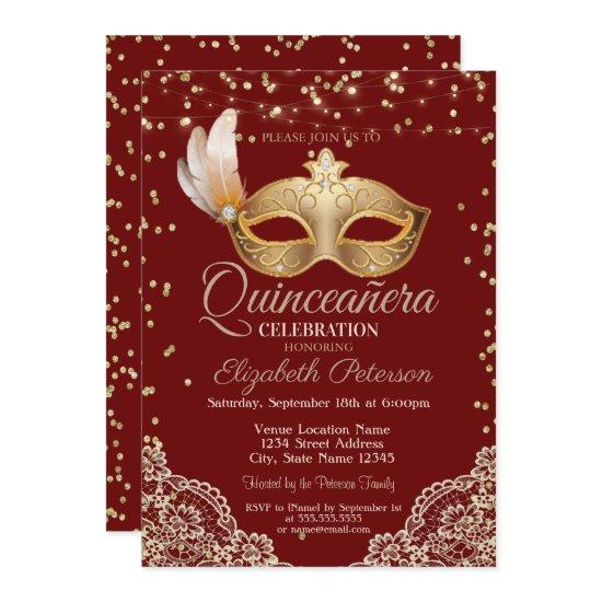 Masquerade, Lace, Diamonds Red Quinceañera