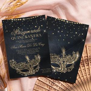Masquerade mask black gold glitter quinceanera
