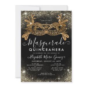 Masquerade Mask Black Gold Glitter Quinceanera