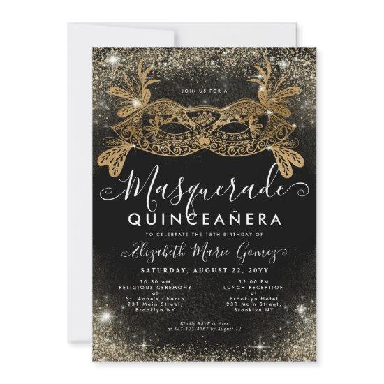 Masquerade Mask Black Gold Glitter Quinceanera