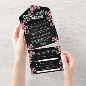 Masquerade Mask Cherry Blossom Pink Quinceanera All In One