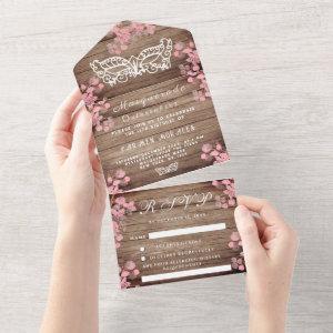 Masquerade Mask Cherry Blossom Wood Quinceanera All In One