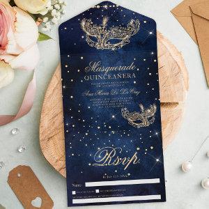 Masquerade mask chic gold glitter quinceanera all in one