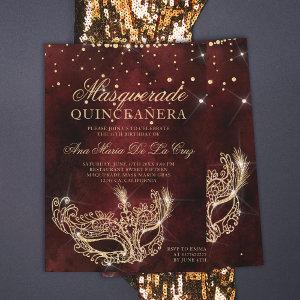 Masquerade mask chic red gold glitter quinceanera