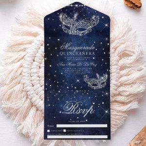 Masquerade mask chic silver glitter quinceanera all in one