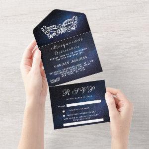 Masquerade Mask Galaxy Blue Stars Quinceanera  All In One
