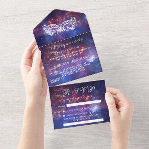 Masquerade Mask Galaxy Blue Stars Quinceanera  All In One