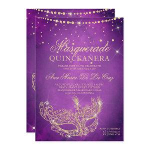 Masquerade mask lilac gold glitter quinceanera