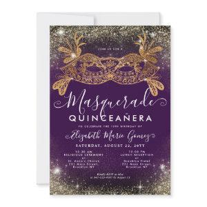 Masquerade Mask Purple Gold Glitter Quinceanera