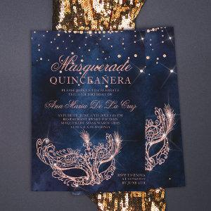 Masquerade mask rose gold glitter quinceanera