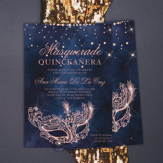 Masquerade mask rose gold glitter quinceanera