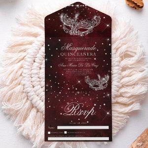 Masquerade mask silver glitter quinceanera red all in one