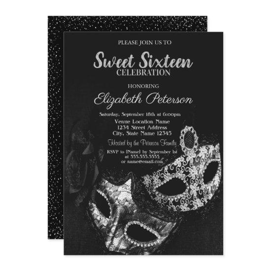 Masquerade,Masque,Black,Gray Confetti Sweet 16