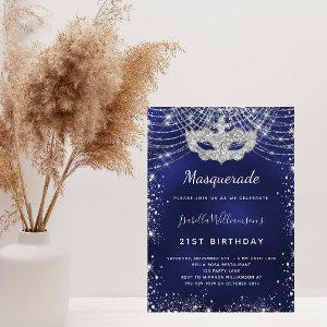 Masquerade navy blue silver birthday party  postcard