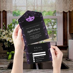 Masquerade party birthday black purple mask RSVP All In One