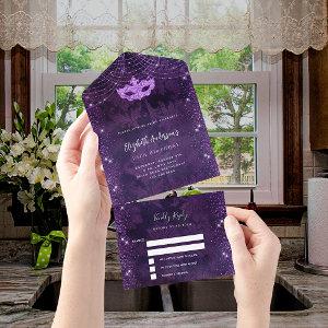 Masquerade party birthday purple mask RSVP All In One
