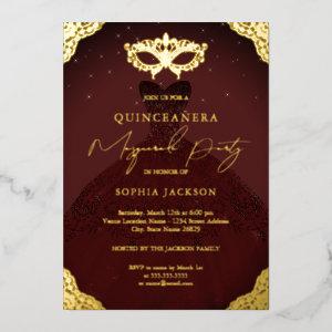 Masquerade Party Burgundy Dress Quinceanera Foil
