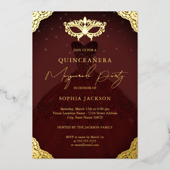 Masquerade Party Burgundy Dress Quinceanera Foil