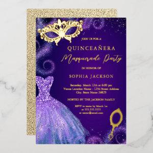 Masquerade Party Gold Purple Dress Quinceanera Foil