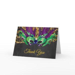 Masquerade Party Magical Night Green Purple Gold Thank You Card