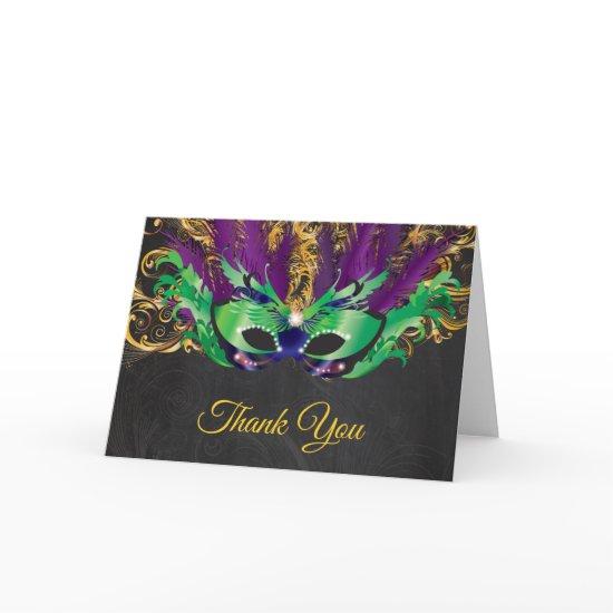 Masquerade Party Magical Night Green Purple Gold Thank You Card