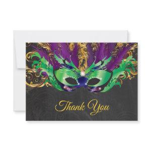 Masquerade Party Magical Night Green Purple Gold Thank You Card