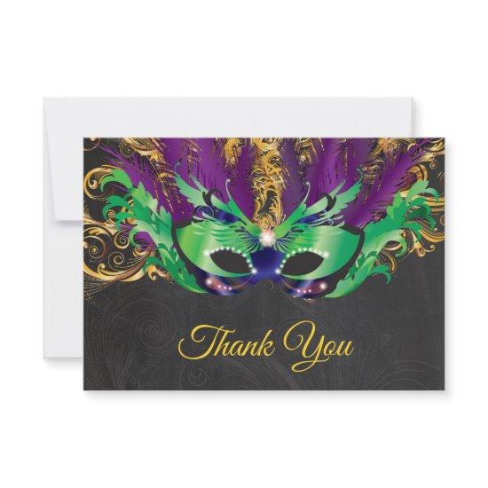 Masquerade Party Magical Night Green Purple Gold Thank You Card